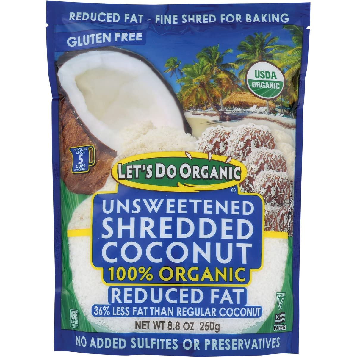 Lets Do Organic Shredded Coconut Unsweetened - Reduced Fat Coconut Shredded Organic, Organic Coconut Shreds, Unsweetened Coconut - 8.8 Oz (Pack Of 1)