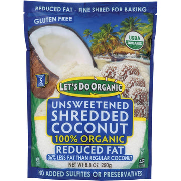 Lets Do Organic Shredded Coconut Unsweetened - Reduced Fat Coconut Shredded Organic, Organic Coconut Shreds, Unsweetened Coconut - 8.8 Oz (Pack Of 1)