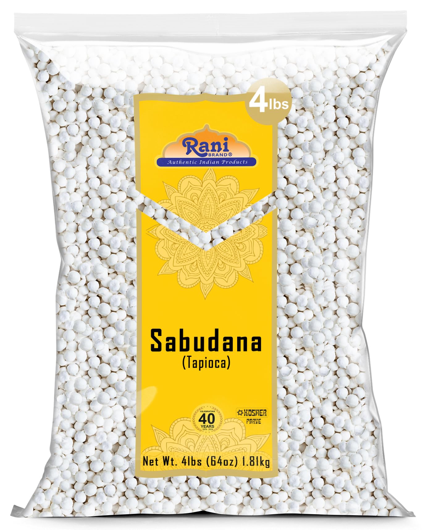 Rani Sabudana (Tapioca/Sago) Pearls 64Oz (4Lbs) 1.81Kg Bulk ~ All Natural | Vegan | No Colors | Non-Gmo | Indian Oriflavor Blend