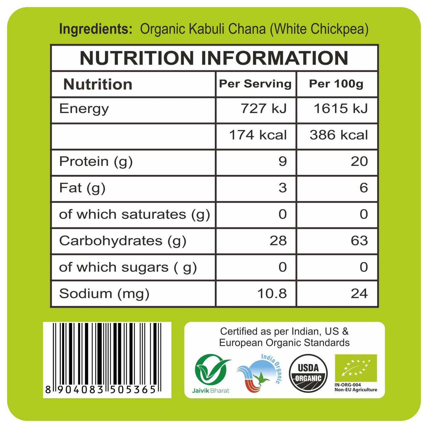 24 Mantra Organic Kabuli Chana (White Chick Peas), 1Kg