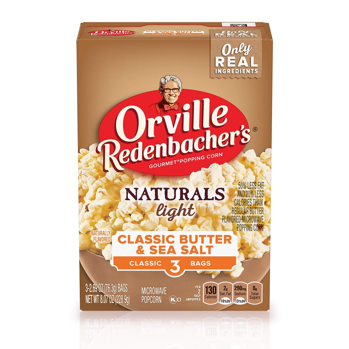 Orville Redenbacher'S Naturals Light Classic Butter & Sea Salt Microwave Popcorn, Classic Bag, (3 Ct Of 2.69 Oz Bags) 8.07 Oz