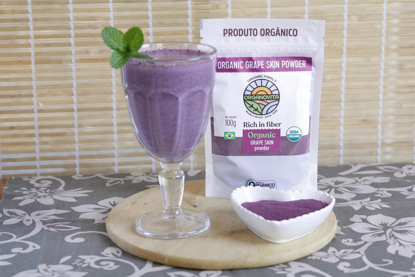 Organovita Organic Grape Skin Powder | Blend In Smoothies, Cakes | High Fiber Content, W/Cold-Pressed Natural Ingredients, Glute
