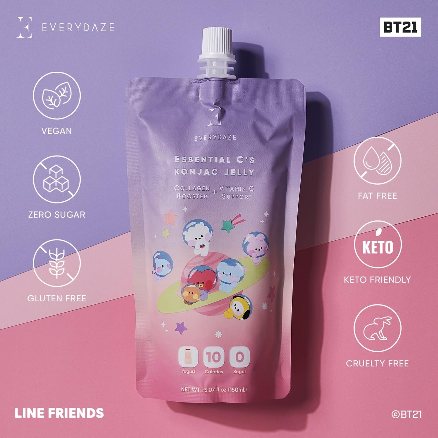 Everydaze Bt21 Essential Cs Konjac Jelly | Yogurt | Vegan Collagen Peptides And Vitamin C | Gluten Free, Sugar Free, Low Calorie