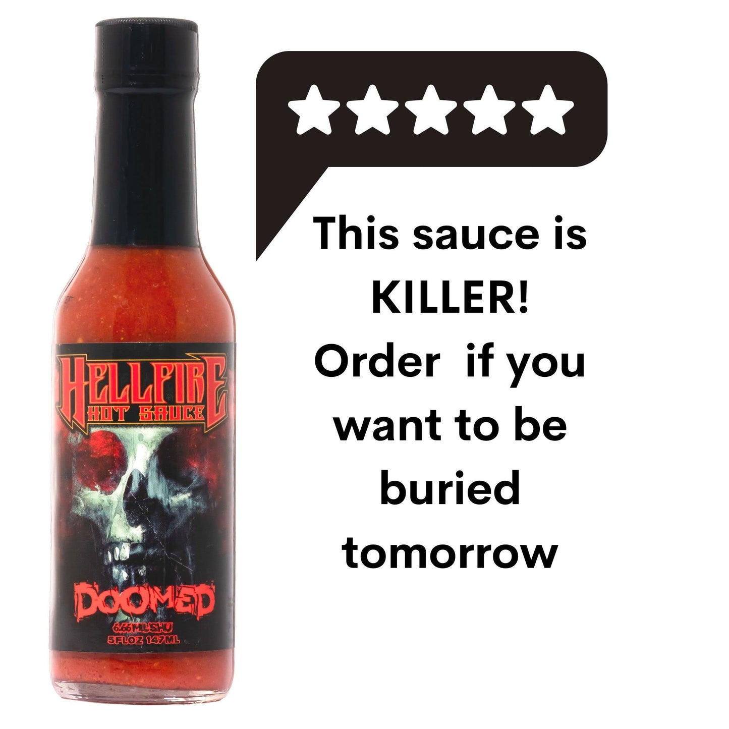 Hellfire Doomed Hot Sauce, Hottest Sauce In The World, Spiked With 6.66 Million Shu Natural Pepper Extract, Lab Tested At 2.79 M