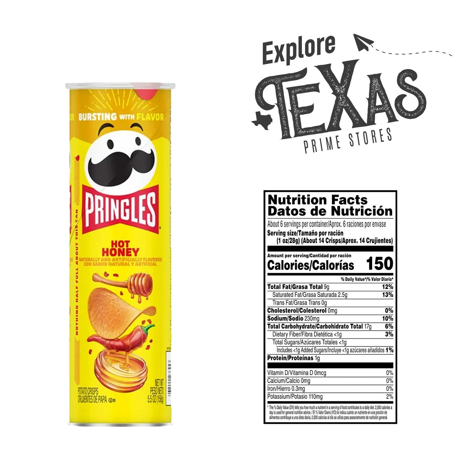 Pringles 12- Count Of Hot Honey Potato Crisps Chips, On-The-Go Lunch Snack 5.5 Oz Can + 1 Freebie By Unique Outlet