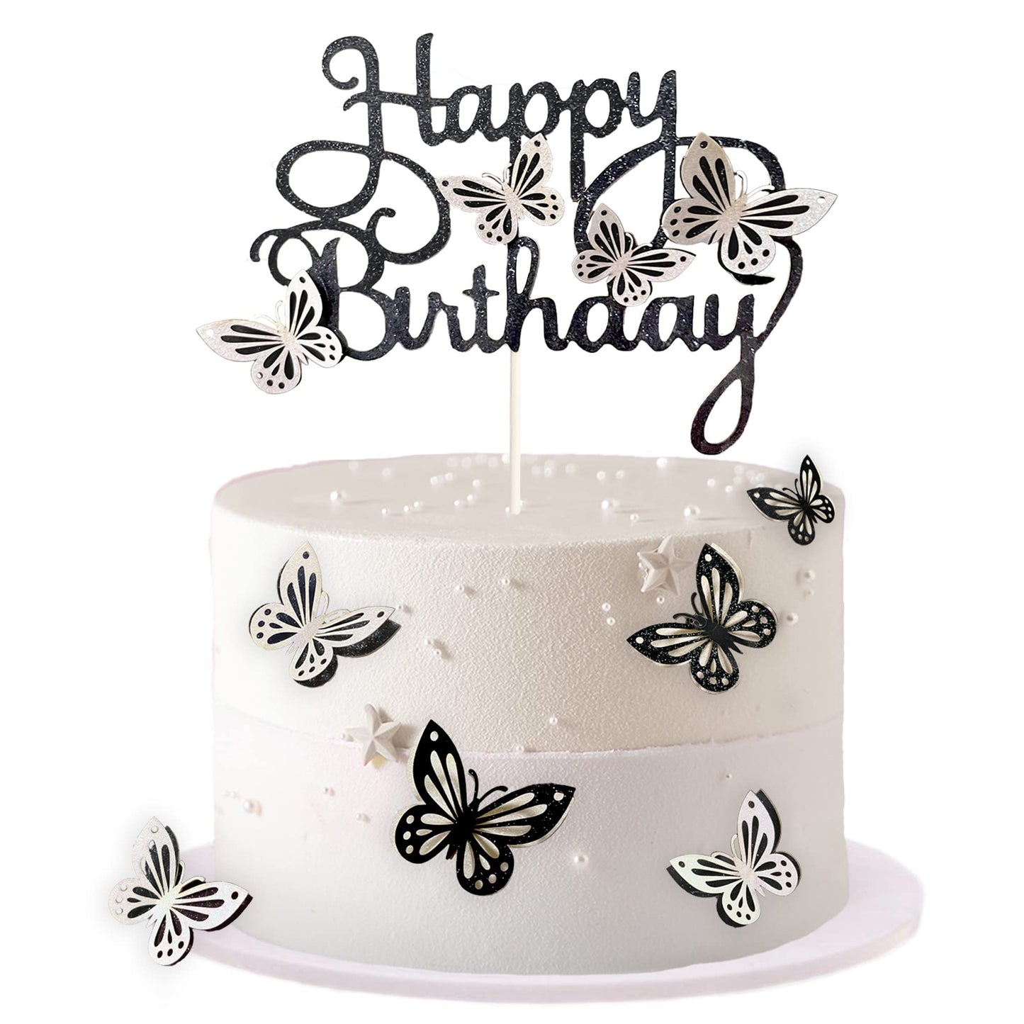 MILIYUKI Butterfly Cake Toppers, 13-Piece Set, 3D Paper Decoration, Black White, Model HB-176