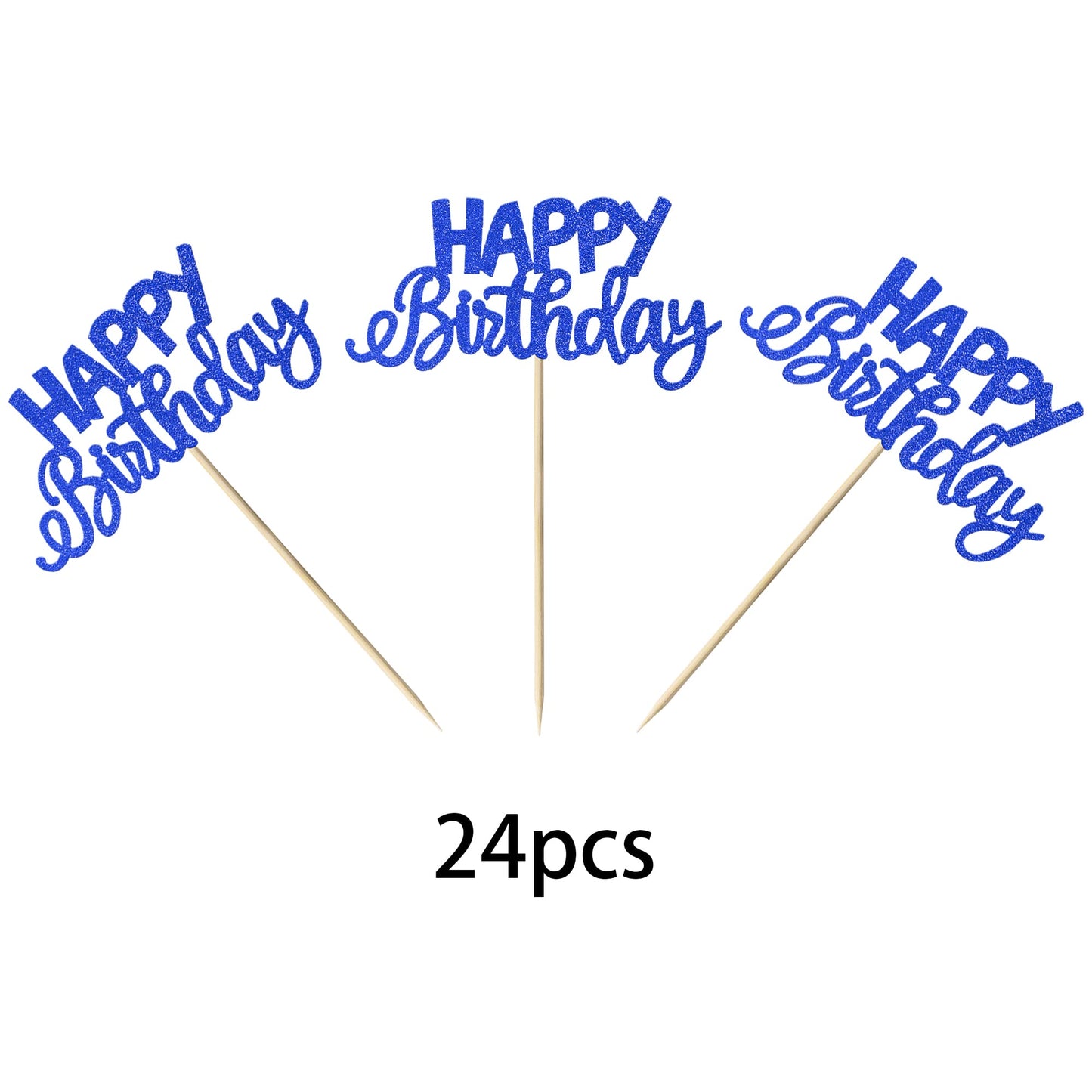 YCTHUNFISH 24 Pack Cupcake Toppers - Glitter Blue Bamboo Picks for Birthday Parties and Baby Showers