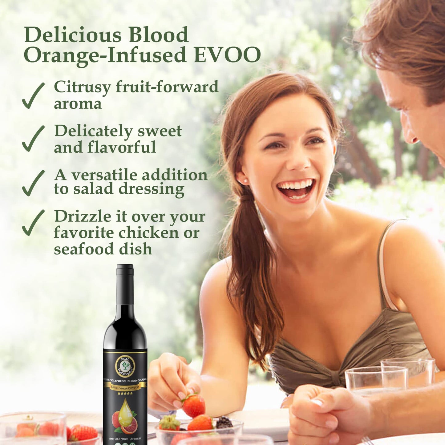 M.G. PAPPAS Extra Virgin Olive Oil - Blood Orange Infused, High Polyphenol 550mg/kg, Cold Pressed, Unfiltered, 12.7 Fl Oz