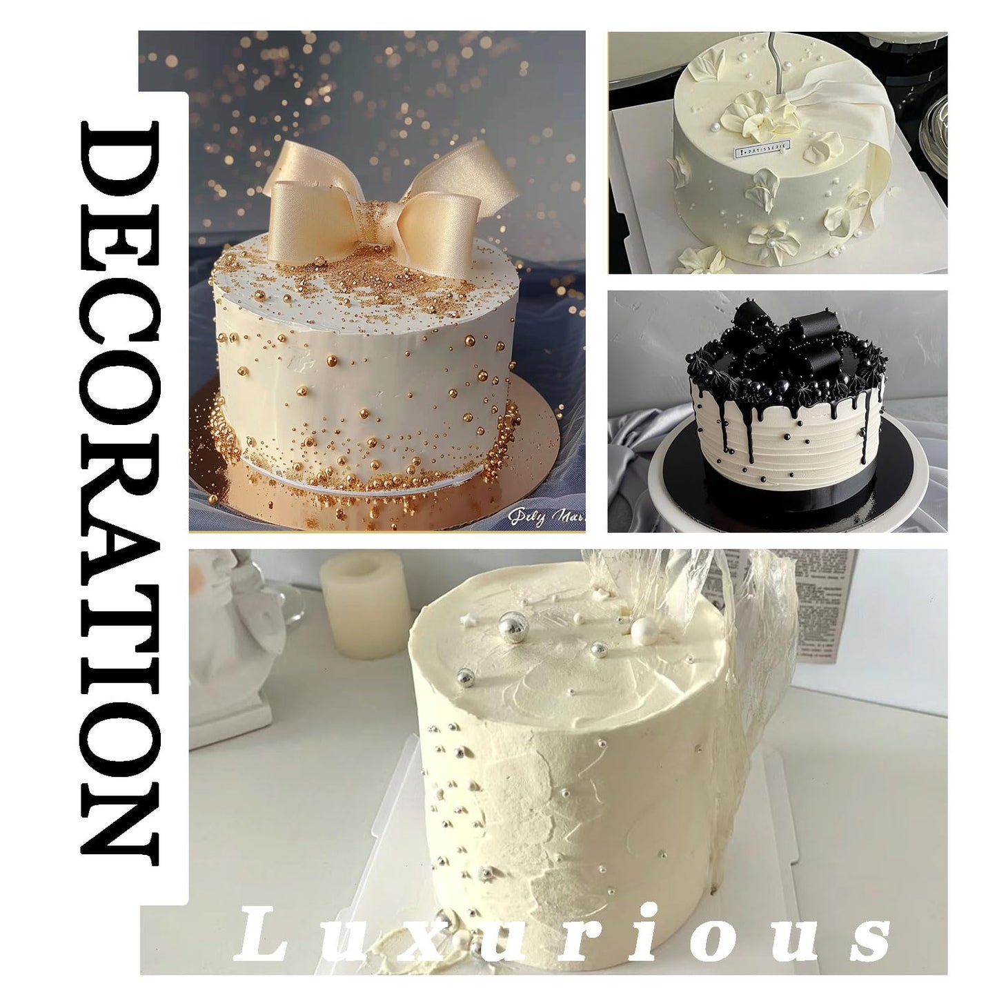 Kercky Sprinkles Mix for Cake Decorating - Gold, Silver, White, Black - Ideal for Cookies, Ice Cream, Cupcakes