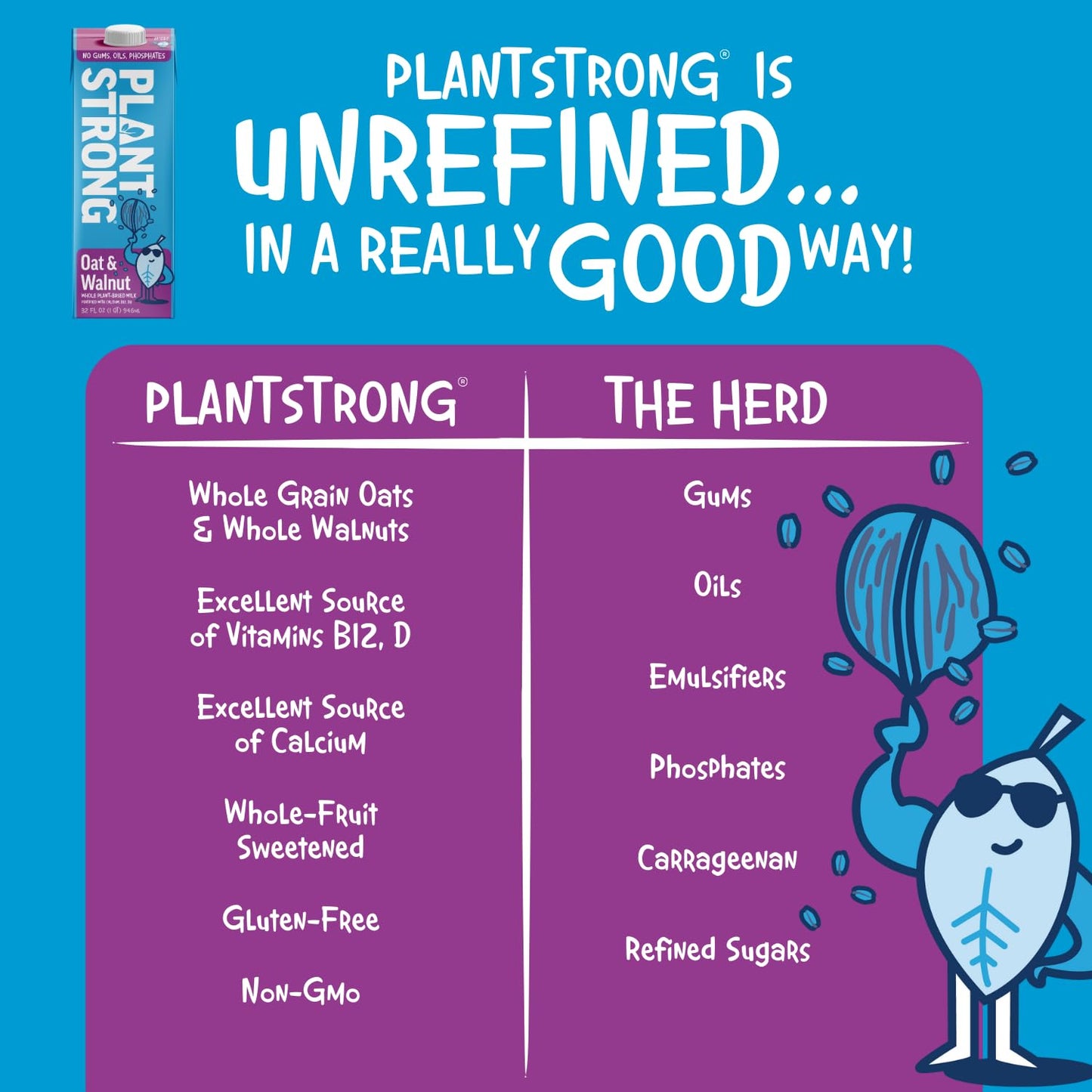 PLANTSTRONG Oat & Walnut Milk 32oz (6 Pack) - NON-GMO - Plant Based, Vegan - Gluten Free Dairy Free - Shelf Stable - Lactose Fre