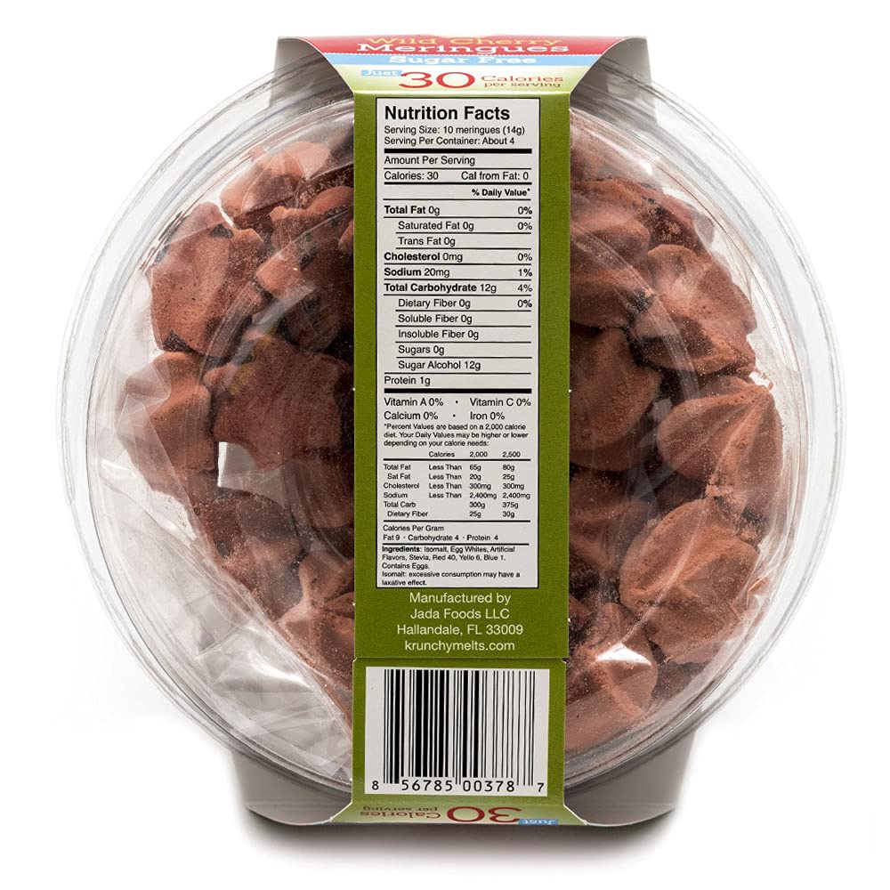 Krunchy Melts Sugar Free Meringue Cookies - Wild Cherry Flavor - 2 Oz - Gluten Free, Nut Free, 30 Calories Per Serving - Red