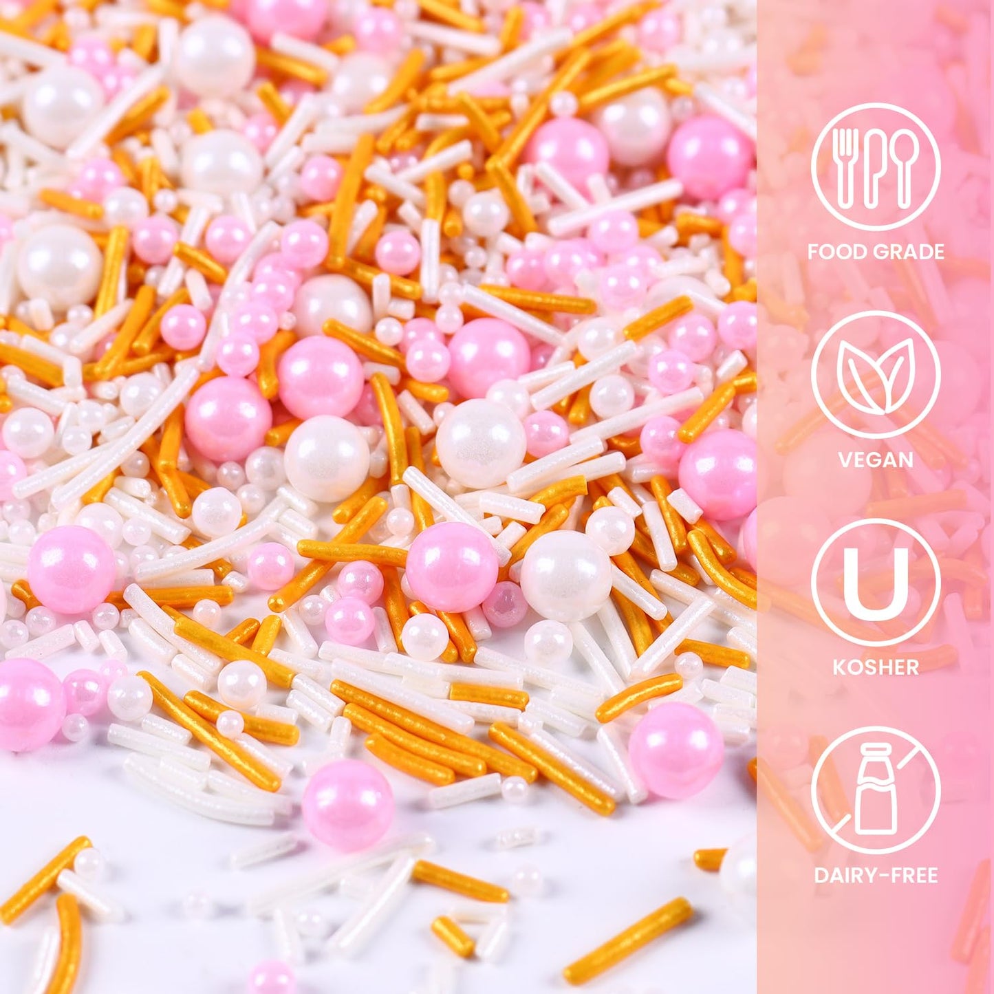 Pink Sprinkles, 3.52Oz Edible Pink Sprinkles For Cake Decorating Cupcakes, Pink Gold Sprinkles Mix, Baking Sprinkles, Ice Cream