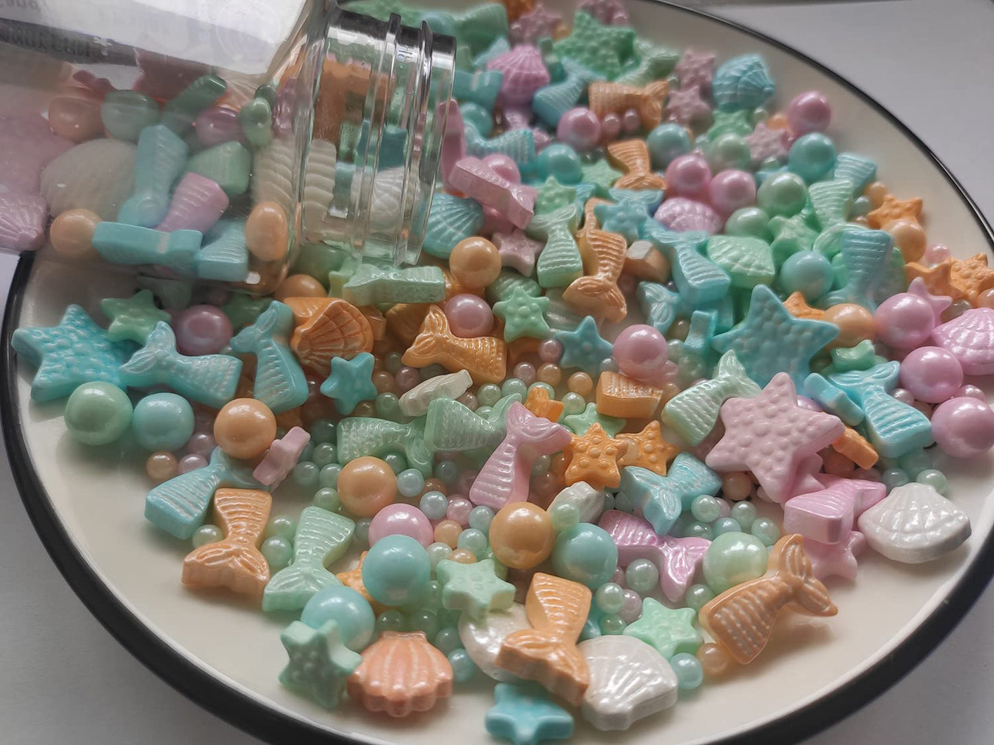 Clonynix Edible Colorful Ocean Mermaid Candy Sprinkles, 3.5 oz, Starfish Shell Cake Cupcake Toppers, Sweet Decorations