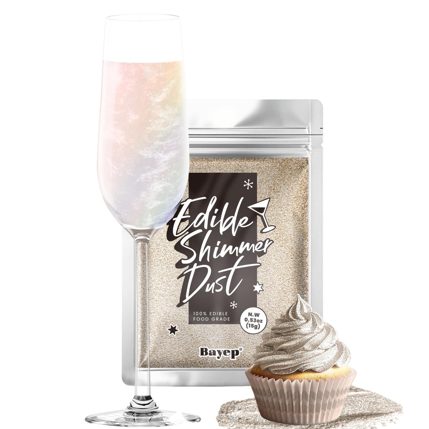 Iridescent Edible Glitter for Cocktails Luster Dust Edible Iridescent Cake Glitter 15g Food Grade Drinks Glitter Shimmer Powder 