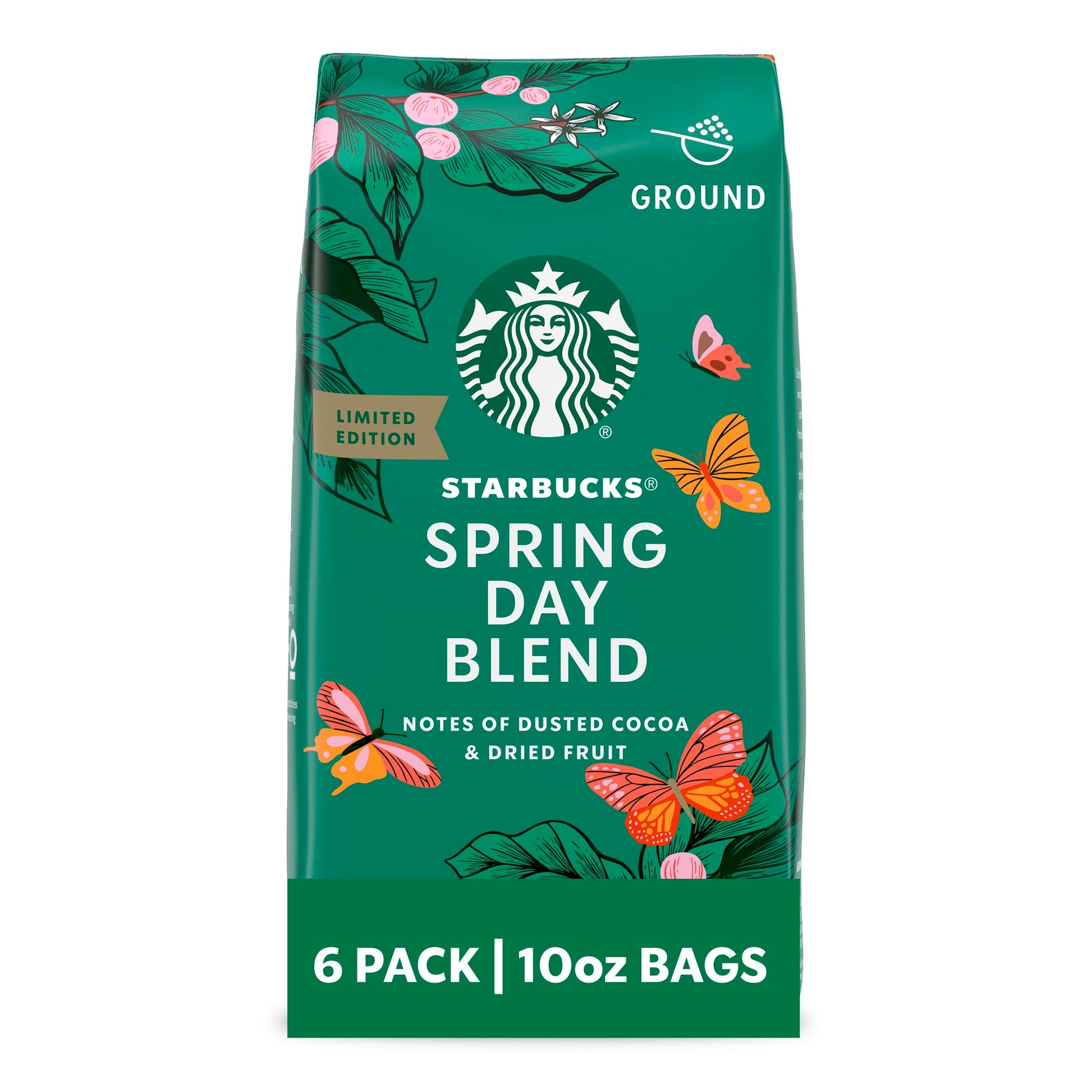 Starbucks Ground Coffee, Medium Roast, Spring Day Blend, 100% Arabica, 6 Bags, 10 Oz Each