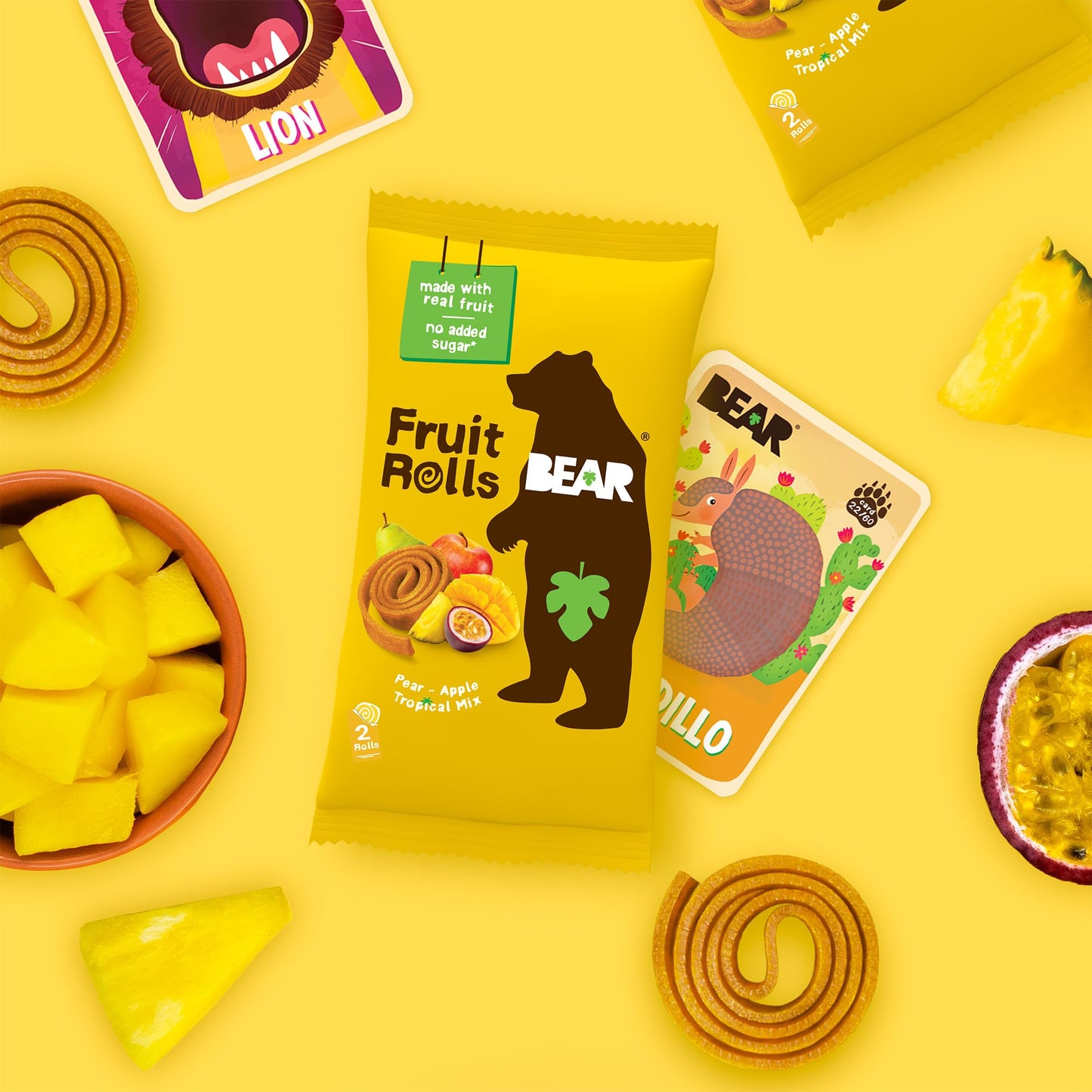 BEAR Real Fruit Snack Rolls - Gluten Free, Vegan, and Non-GMO - Tropical - 36 Rolls, Healthy School And Lunch Snacks For Kids An