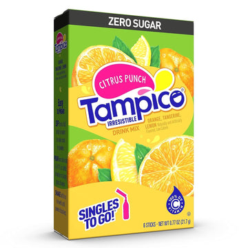 Singles To Go! Tampico Drink Mix Packets, Citrus Punch, Zero Sugar, Low Calorie, 100% Dv Of Vitamin C Per Serving, Convenient, O