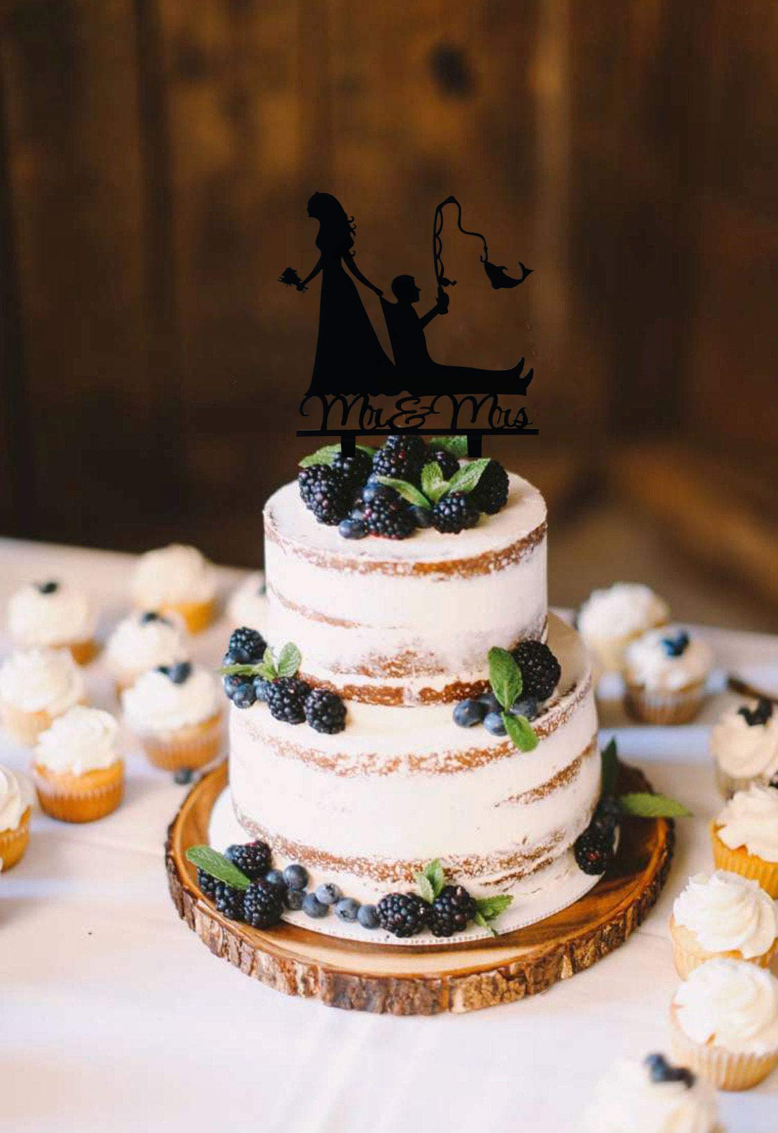 Tztwodcaz Fishing Wedding Cake Topper, Funny Mr&Mrs Cake Topper, Gift For A Wedding/Bridal Shower/Anniversary Party (Fishing)