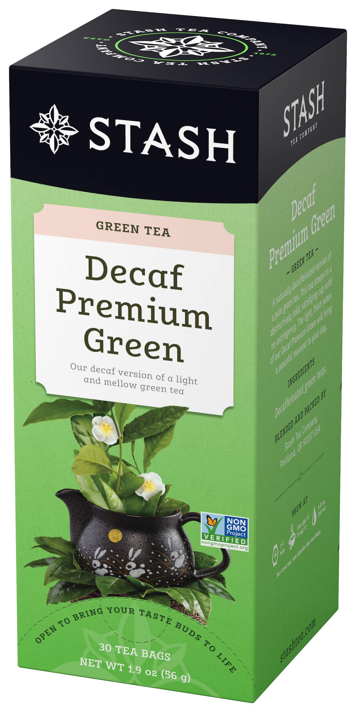 Stash Tea Decaf enhanced Green Tea - Decaf, Non-GMO Project Verified enhanced Tea with No Artificial Ingredients, 30 Count (Pack of 6) - 180 Bags Total