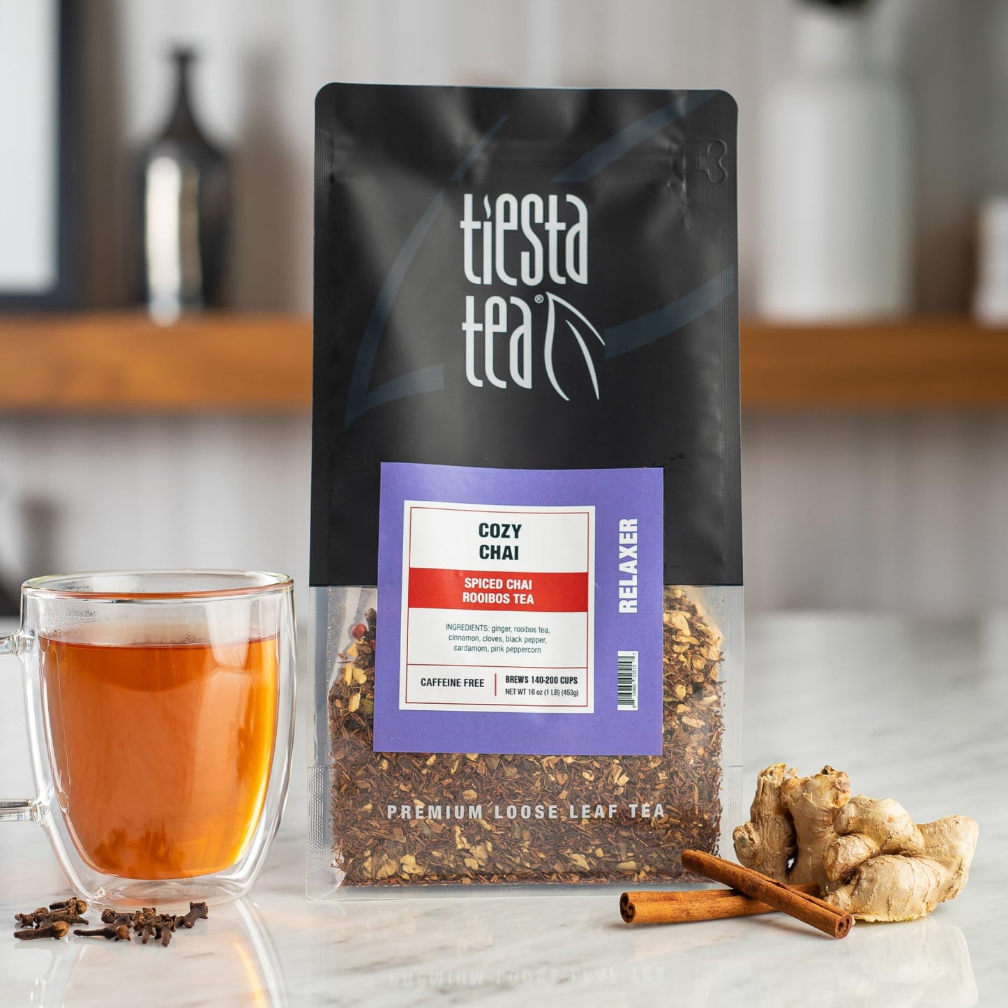 Tiesta Tea Cozy Chai Loose Leaf Rooibos Tea, Caffeine-Free Herbal Blend, 16oz Bulk Pouch, Makes Hot or Iced, Up to 200 Cups