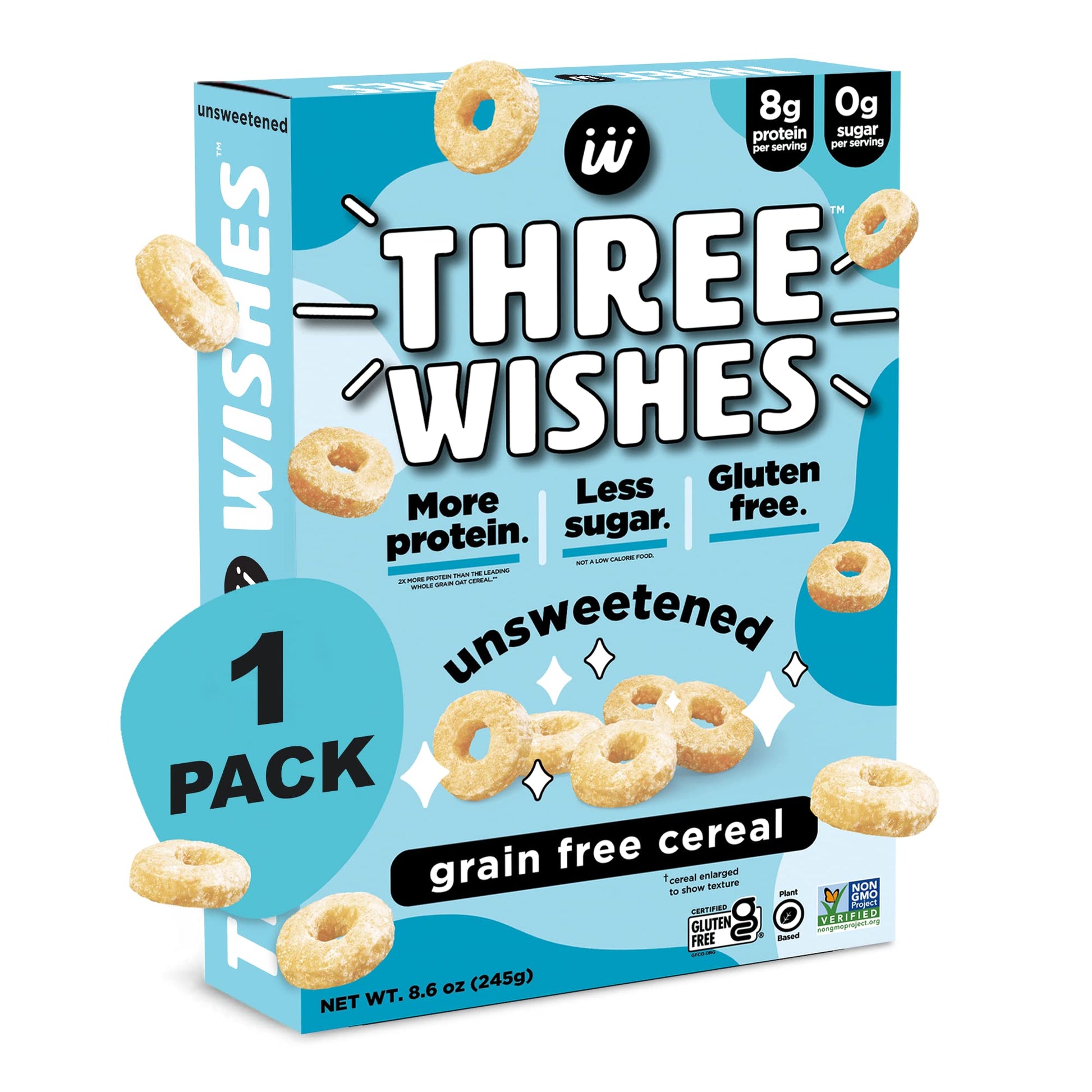 Plant-Based And Vegan Breakfast Cereal By Three Wishes - Unsweetened, 1 Pack - More Protein And Less Sugar Snack - Gluten-Free, Grain-Free - Non-Gmo