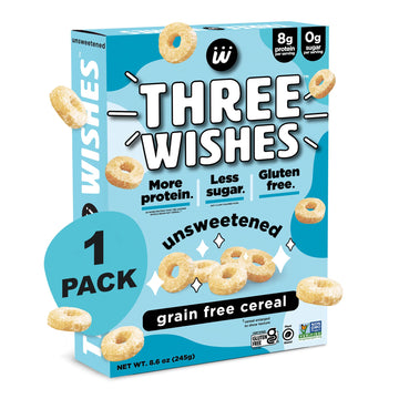 Plant-Based And Vegan Breakfast Cereal By Three Wishes - Unsweetened, 1 Pack - More Protein And Less Sugar Snack - Gluten-Free, Grain-Free - Non-Gmo