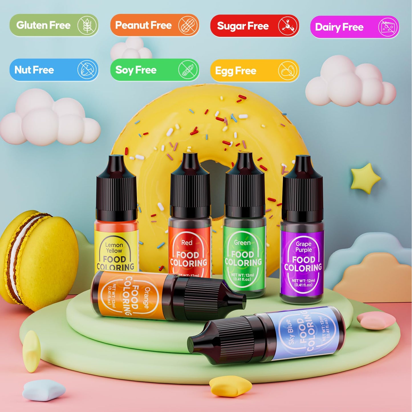 Food Coloring Set For Cake Decorating - 12Ml X 6 Color Food Grade Vibrant Food Dye Tasteless Liquid Color For Baking Easter Egg