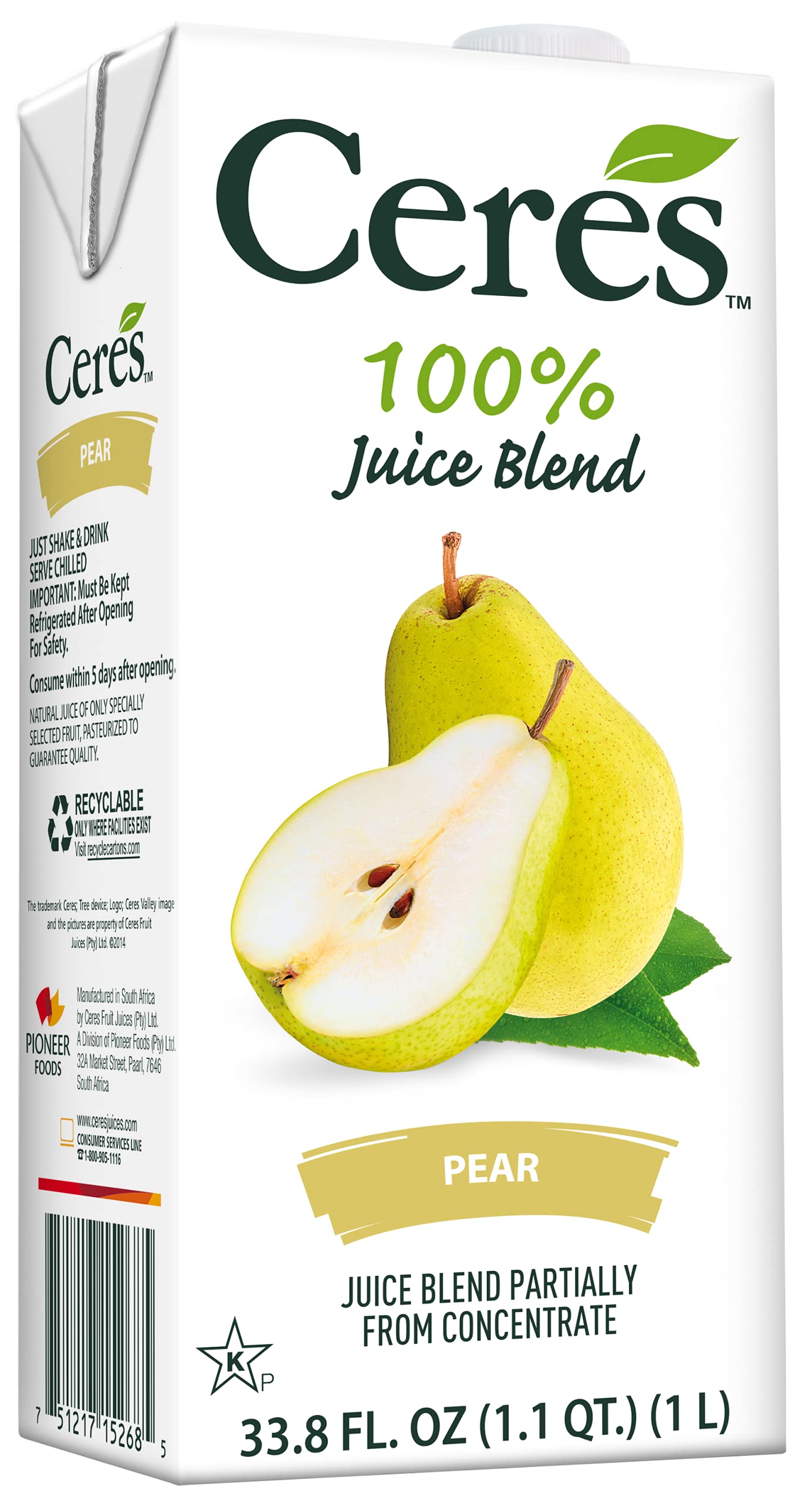 Ceres 100% All Natural Pure Fruit Juice Blend, Pear - Gluten Free, Rich in Vitamin C, No Added Sugar or Preservatives, Cholester