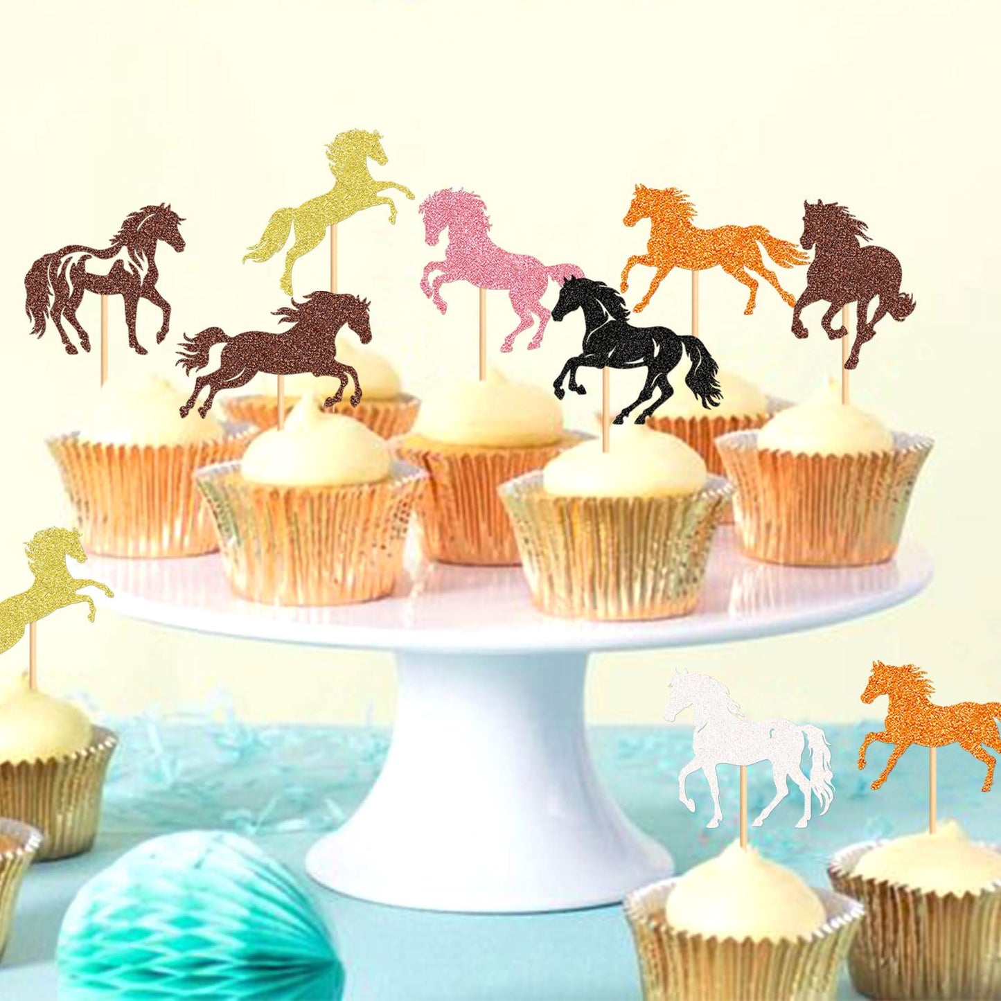 Keaziu Horse Cupcake Toppers - 32 Pack Paper Animal Racing Party Picks - Equestrian Theme Decorations