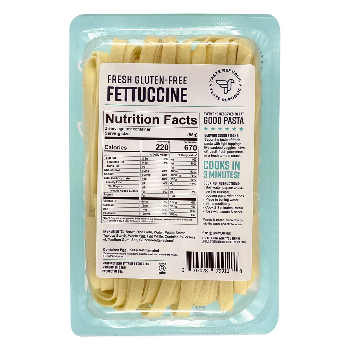 Gluten-Free Pasta, Fettuccine, Fresh Brown Rice Noodles Cook in Just 3 Minutes by Taste Republic, 9oz