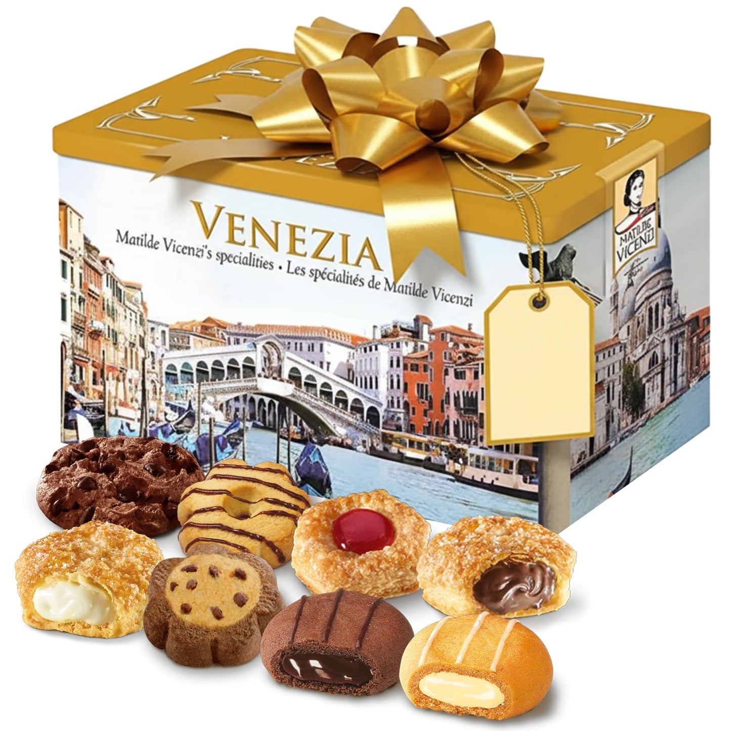 Matilde Vicenzi Venezia Cookie Gift Tin - Italian Pastries & Cookies In Individually Wrapped Trays - Gourmet Gifts For Thanksgiving & Christmas - Assorted Cookies In Italian Design Tin 32.5Oz (920G)