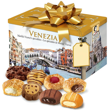 Matilde Vicenzi Venezia Cookie Gift Tin - Italian Pastries & Cookies In Individually Wrapped Trays - Gourmet Gifts For Thanksgiving & Christmas - Assorted Cookies In Italian Design Tin 32.5Oz (920G)