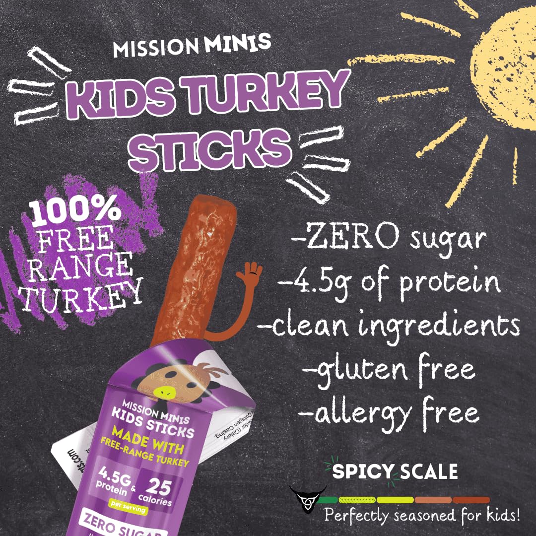 Mission Meats Kids Turkey Sticks - 100% Free Range, Healthy Snacks For Kids And Toddlers, Gluten & Nut Free, 0.5Oz, 24 Count (Pa