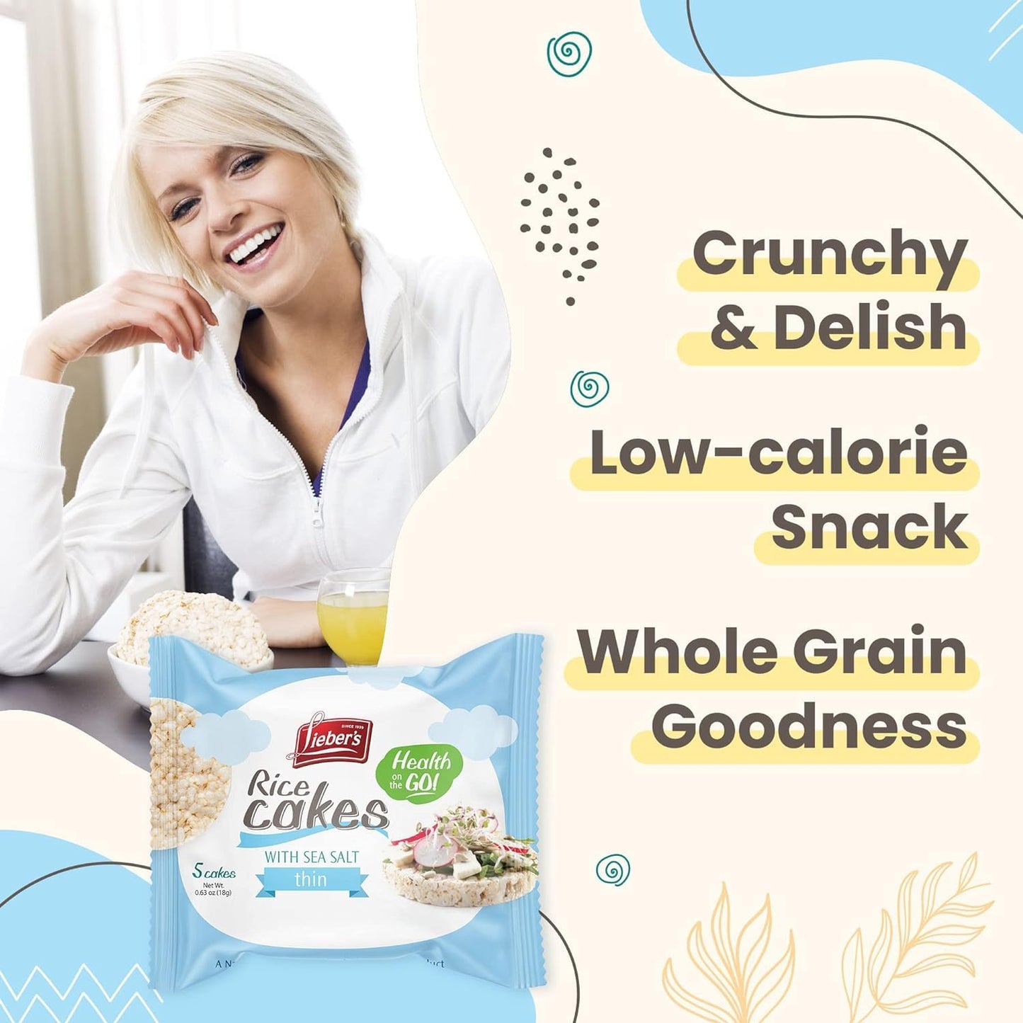 Leibers Rice Cakes On The Go Snack Pack - 32 Packs - Made With Brown Rice, Sea Salt, 5 Thin Cakes Per Pack - Kosher, Vegan, Whea