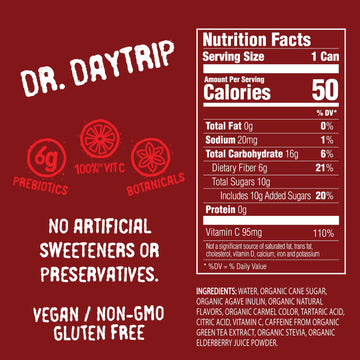 Daytrip Organic Sparkling Prebiotic Soda, Low Sugar Soda And Low Calorie Healthy Soda Alternative, Prebiotic Drink For Gut Healt