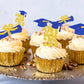 DOMOO OF DREAMS Graduation Cupcake Toppers, Blue Gold, Paper, 2x1.05 inches, 24 PCS, Grad Party Decoration