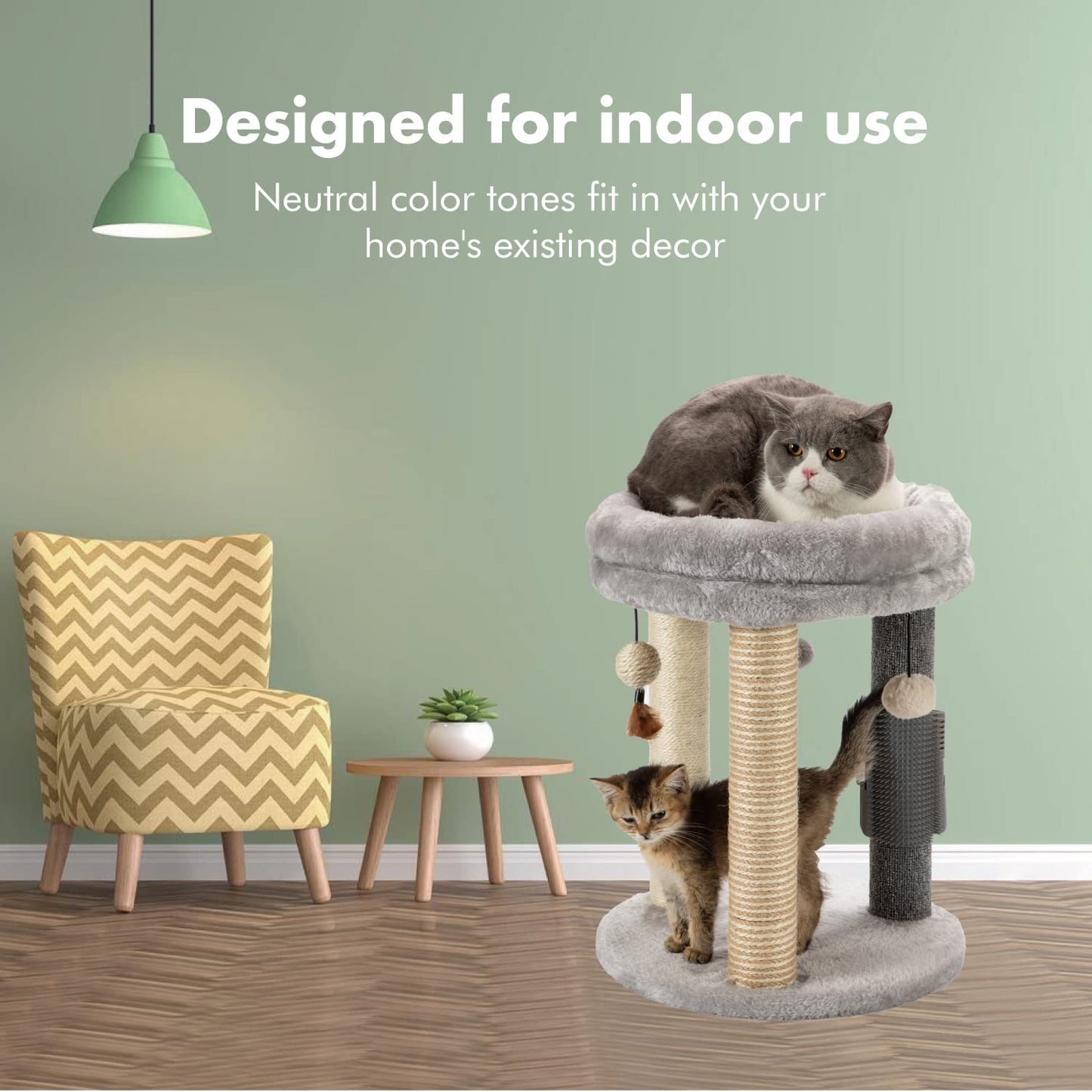 Mecool 4In1 Small Cat Tree,Scratching Post With Tower Soft Cat Bed, Sisal Carpet Jute Posts With Three Hanging Ball Toys And Mas