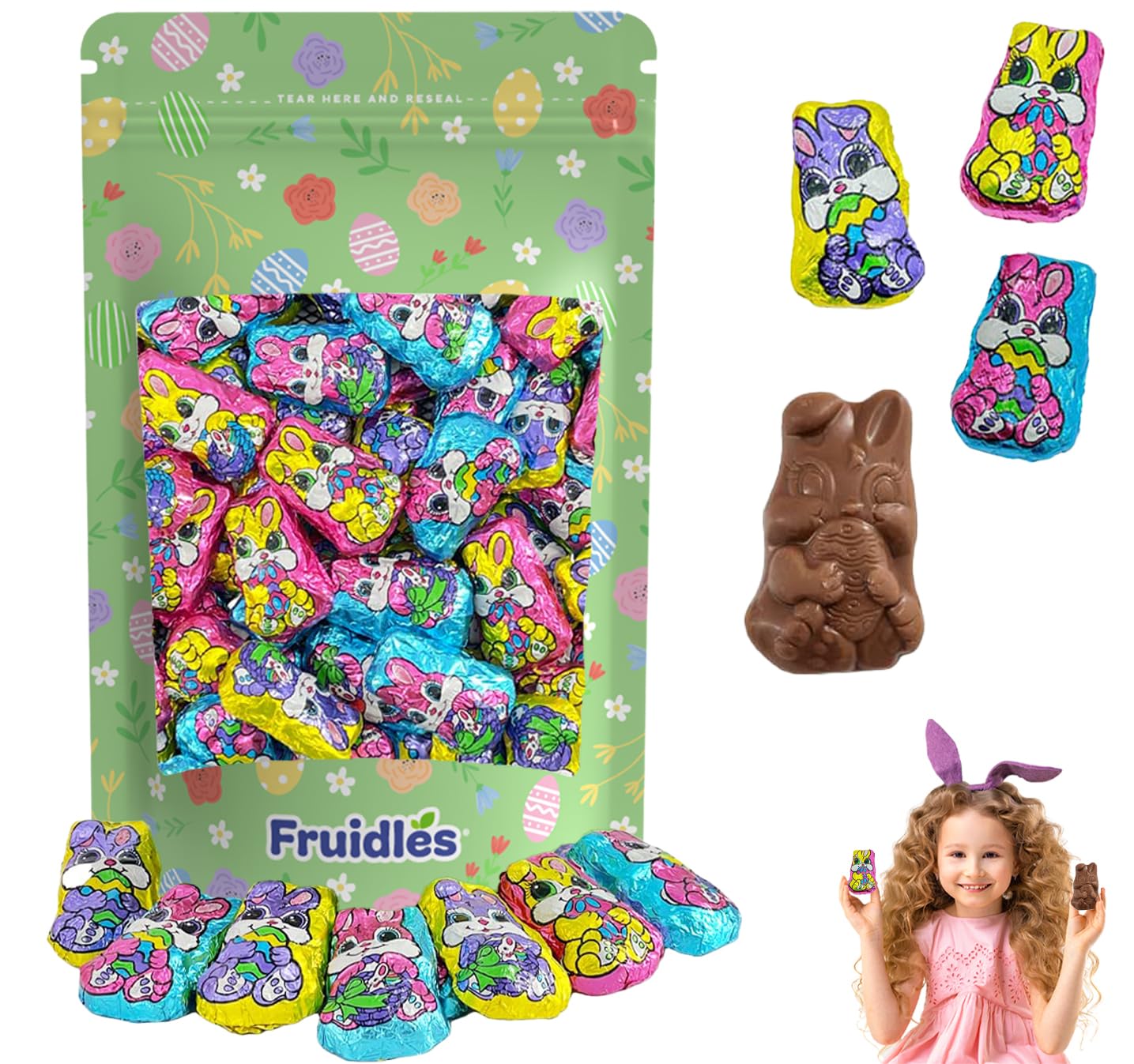 Easter Milk Chocolate Bunnies  Smooth & Creamy Party Bag Fillers  Individually Wrapped Multicolor Foils (Half-Pound)