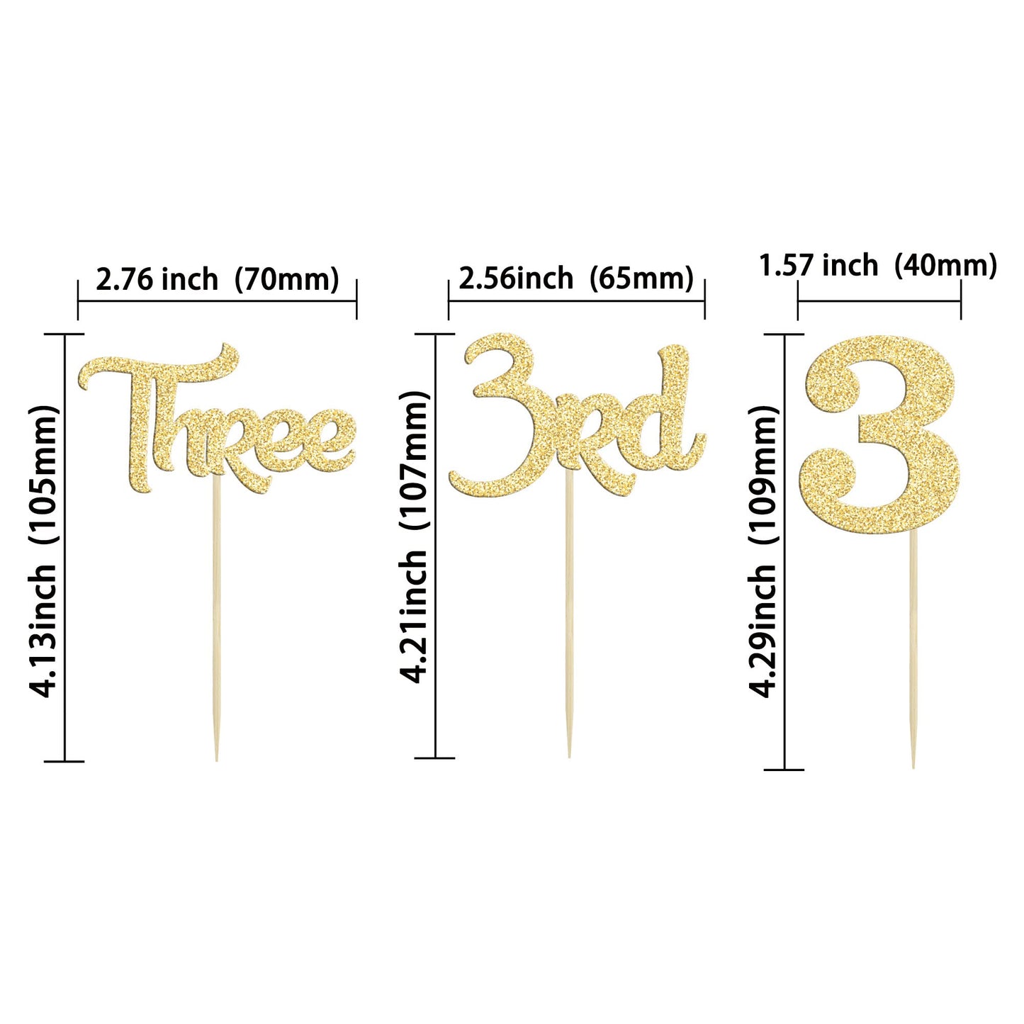 24 Pack 3rd Birthday Cupcake Toppers Glitter Third Birthday Three Cupcake Picks for Baby Shower 3rd Birthday Anniversary Party C
