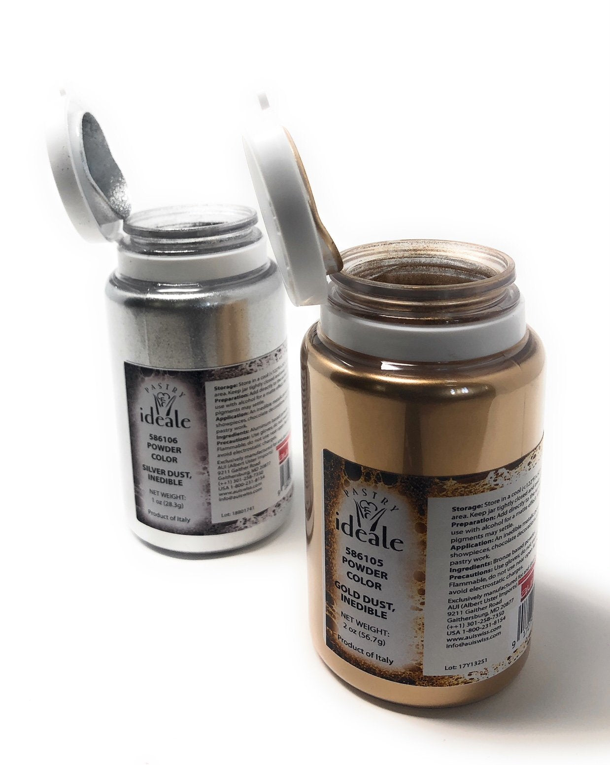 Pastry Ideale Gold Dust & Silver Dust Set - 3oz, Inedible Edible Decoration, Gold & Silver Colors