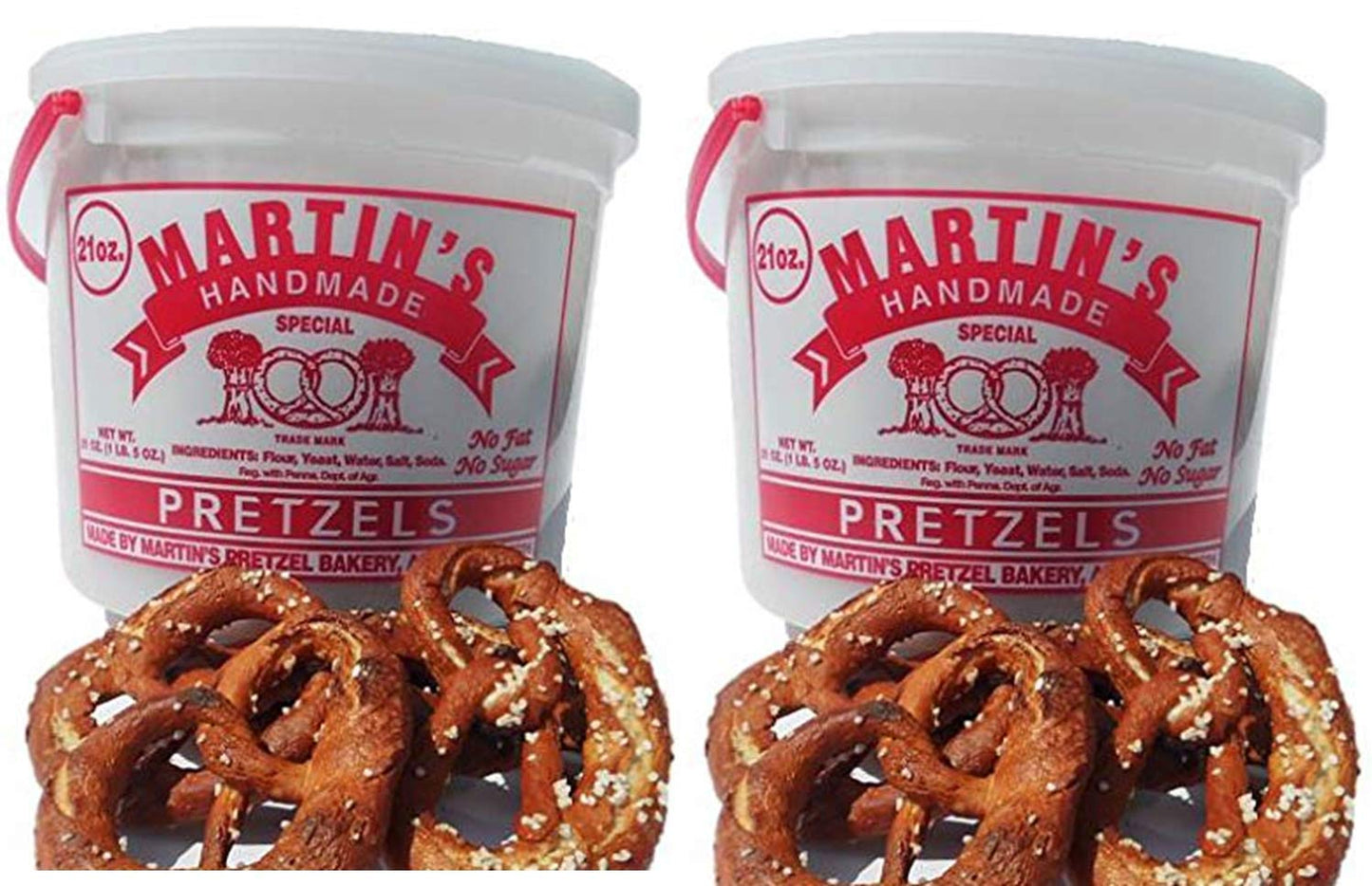 Martins Handmade, Hand Twisted Pretzels With Salt- 21 Oz. Tub (2 Tubs)