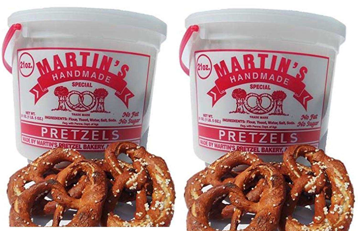 Martins Handmade, Hand Twisted Pretzels With Salt- 21 Oz. Tub (2 Tubs)