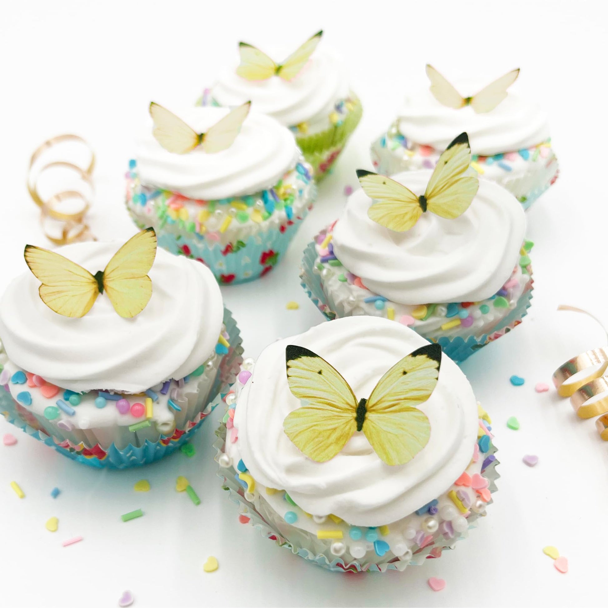 Sugar Robot Edible Butterflies For Cake Decorating - Small Pastel Yellow Butterfly Cake Toppers And Cupcake Toppers - Decoration