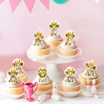 40Pcs Edible Lion Cupcake Toppers Wafer Paper Safari Animal Theme Cake Toppers Decoration For Lion Drink Topper Baby Shower Birt