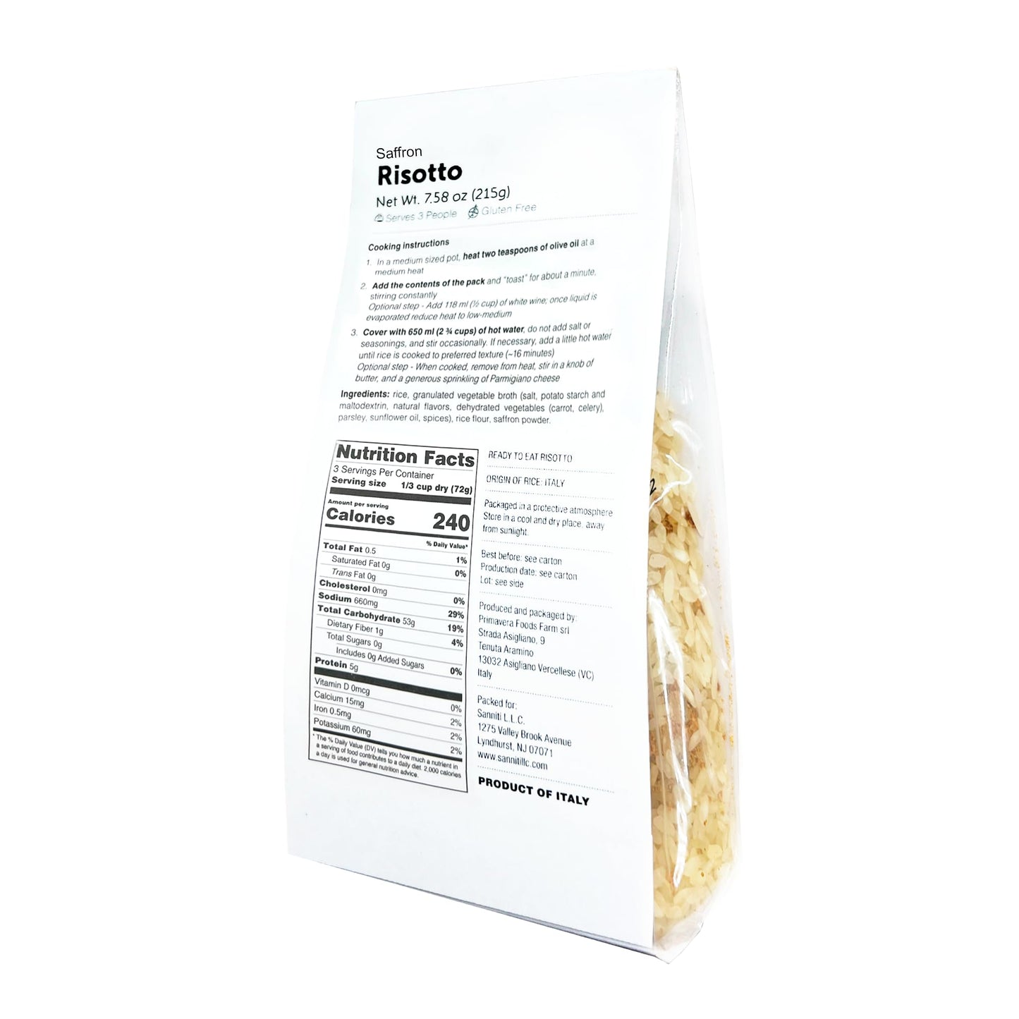 Sanniti Italian Saffron Risotto | Gluten Free | Vegan | Natural Ingredients | Add Water And Cook, 7.58 Oz (Pack Of 3)