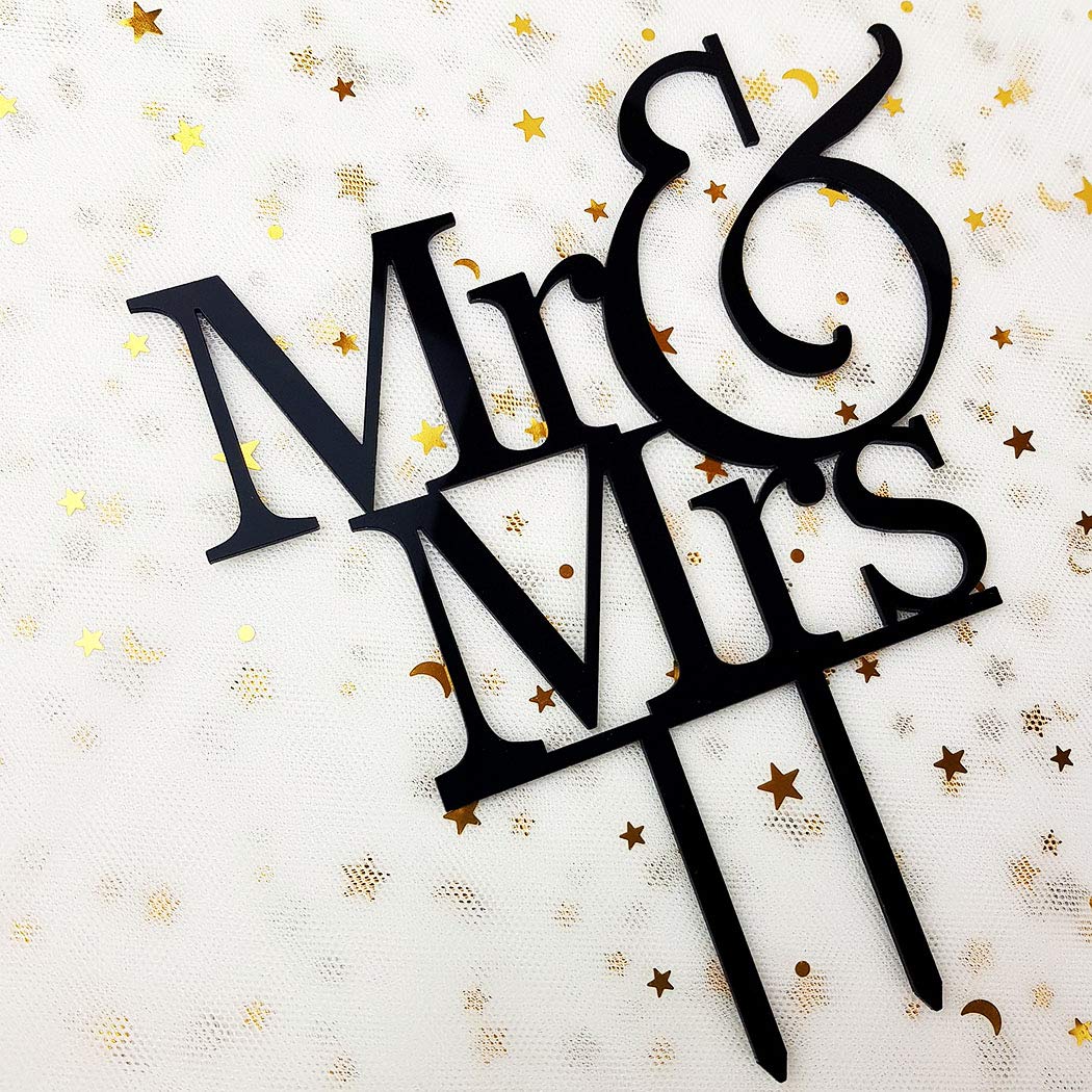 JIEEIN Mr and Mrs Cake Topper, Black Acrylic Bride and Groom Sign, 1 Count
