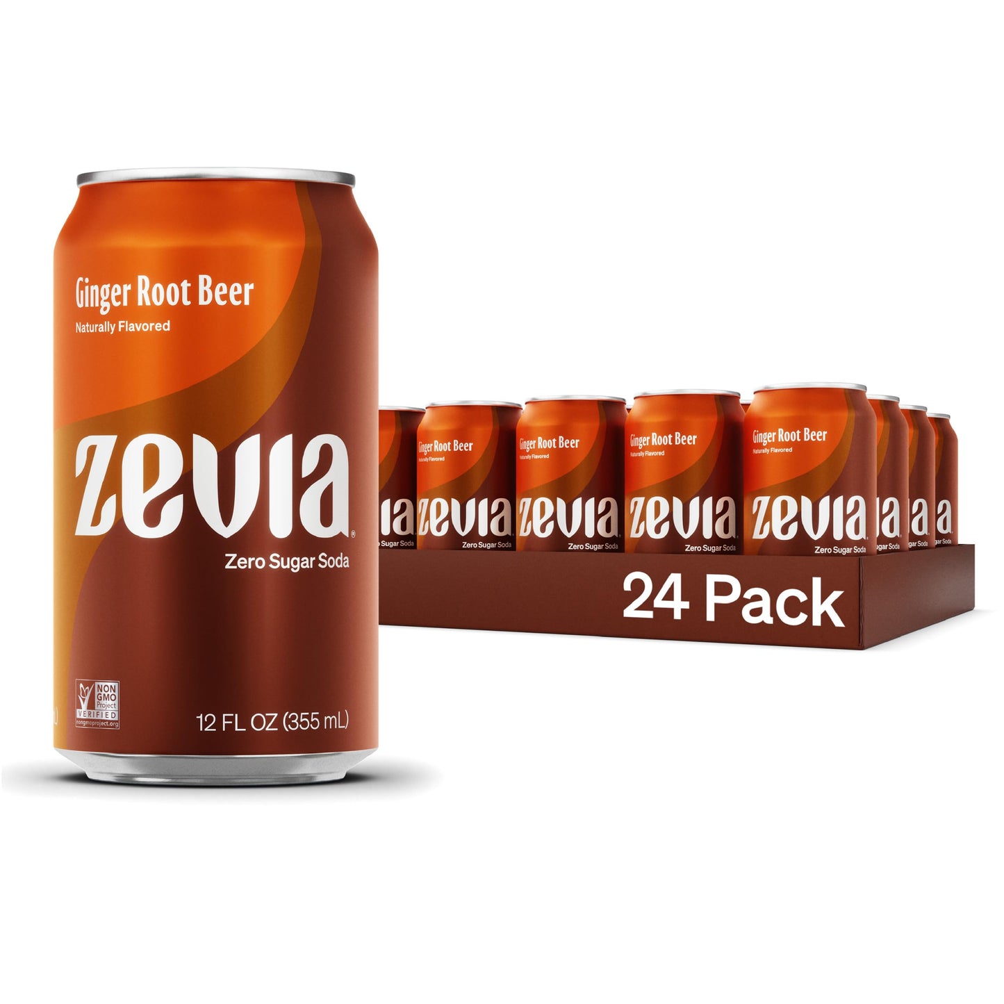 Zevia Zero Sugar Soda, Ginger Root malt-inspired, 12 oz Cans (24-Pack) – Naturally Sweetened, Zero Calorie Sugar Free Soda - Non-GMO Project Verified, Gluten-Free, Vegan