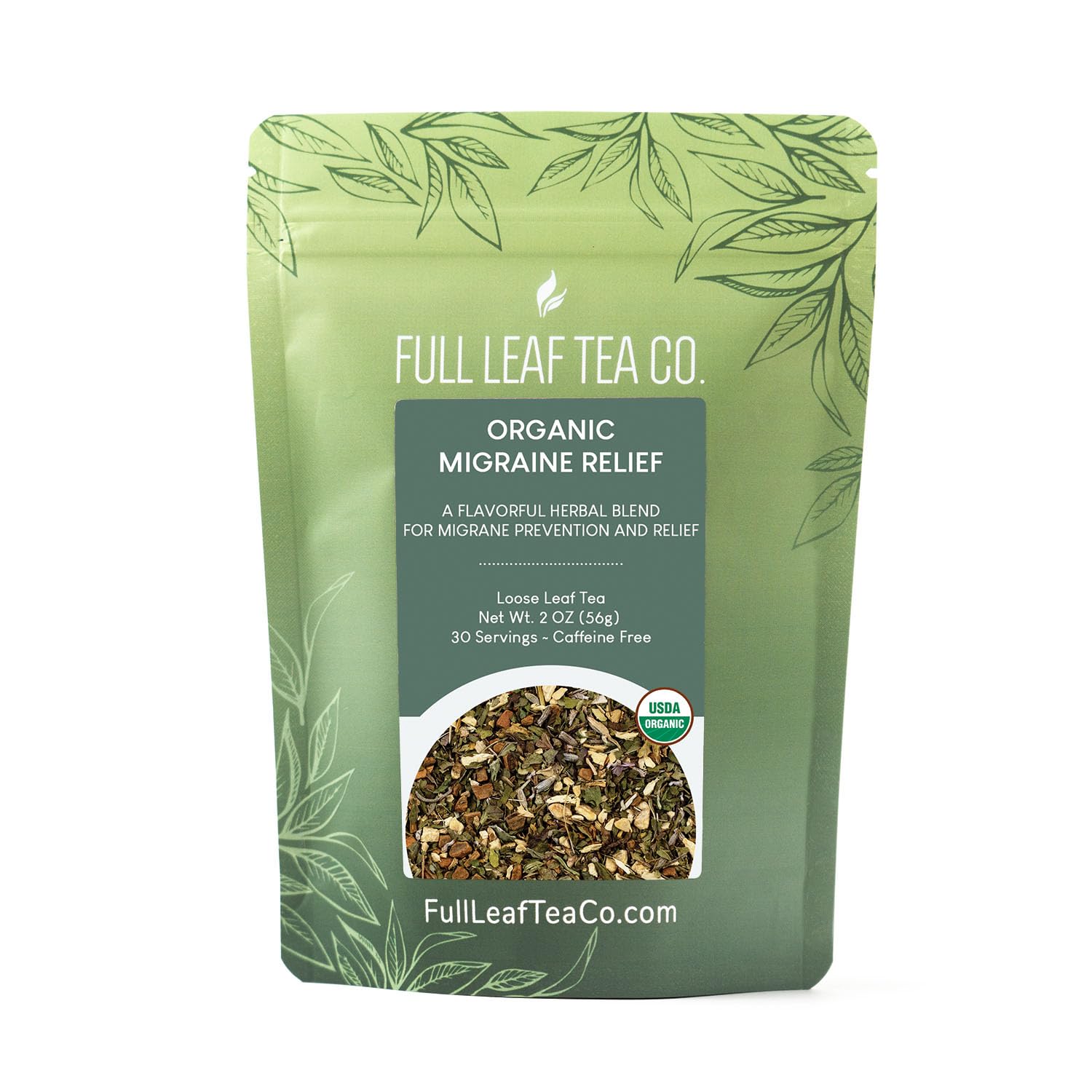 Organic Migraine Relief Loose Leaf Tea - 2Oz Bag (Approx. 30 Servings) | Full Leaf Tea Co.