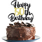 Klionjor 50th Birthday Cake Topper - Black Gold Glitter, Party Decoration, Photo Props