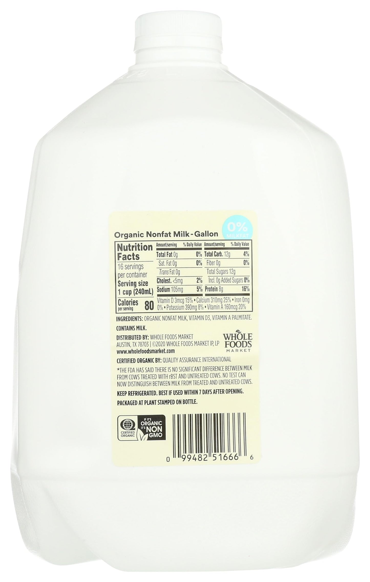 365 by Whole Foods Market Organic Fat Free Milk, 128 OZ